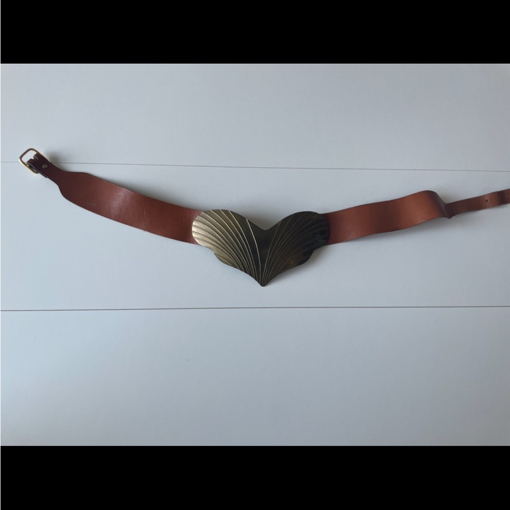 Brown Leather Belt with Gold Heart Accent